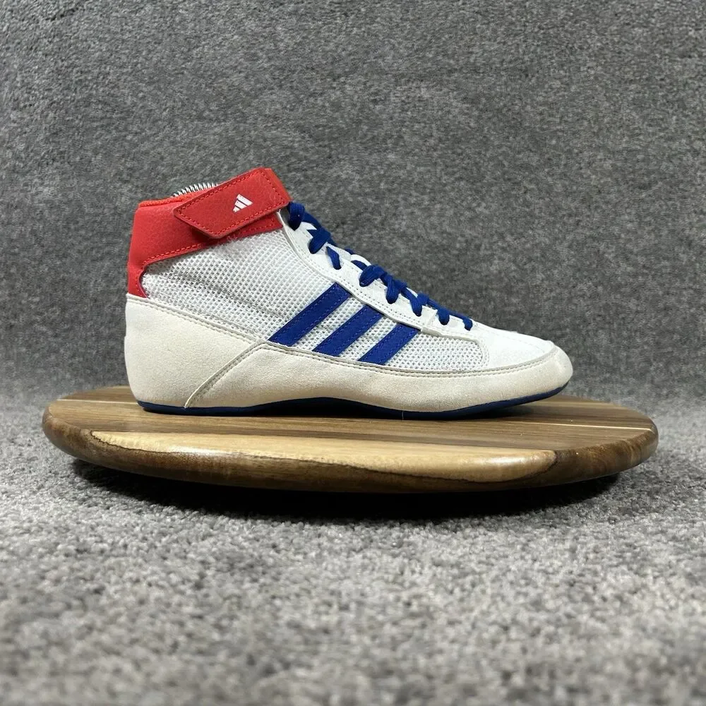 Adidas G25909 HVC 2 Boys Youth Size 5 White Royal Blue Red Wrestling Shoes Used